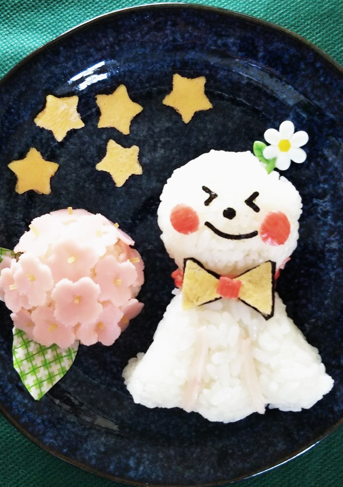 てるてる坊主とあじさいのおにぎり-レシピのメイン写真