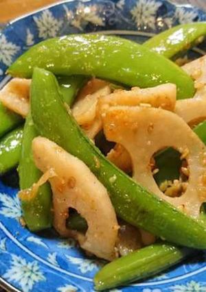 スナップえんどう豆とレンコンのゴマ炒め-レシピのメイン写真