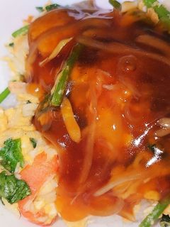 カニかま天津飯☆酢たまねぎのあんかけ-レシピのメイン写真
