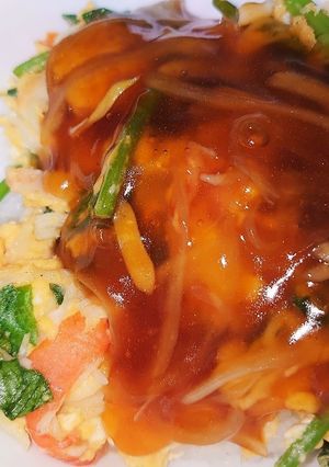 カニかま天津飯☆酢たまねぎのあんかけ-レシピのメイン写真