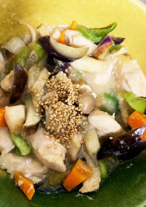 全てレンジ胸肉なすトンテキ味青椒肉絲風-レシピのメイン写真