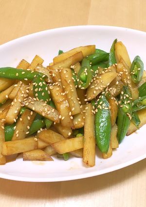スナップえんどうとポテトのオイスター炒め-レシピのメイン写真