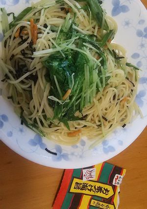 お茶漬け海苔の水菜パスタ-レシピのメイン写真