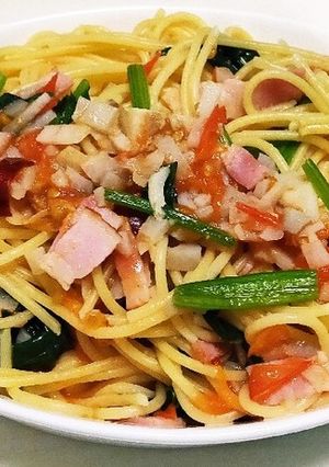 帆立とトマトの蓮子シャキシャキパスタ-レシピのメイン写真