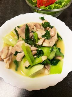 青梗菜と鳥もも肉の塩炒め-レシピのメイン写真