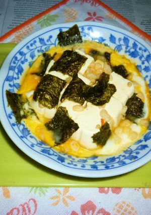 レンチンで温奴卵とじ+味付け海苔のタパス-レシピのメイン写真