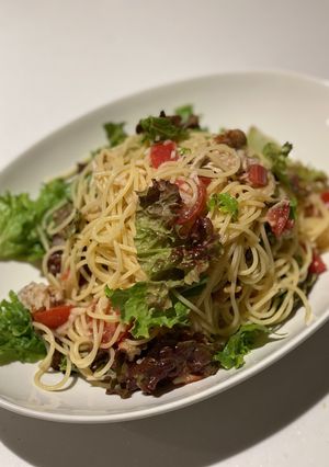 夏にピッタリ！サバのサッパリ冷製パスタ-レシピのメイン写真