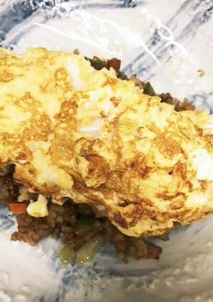 ドライカレーにオムレツDEオムライス?!-レシピのメイン写真