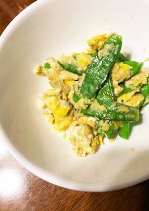 ずぼら　さやえんどうの卵とじ　麺つゆで-レシピのメイン写真