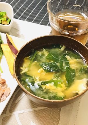 簡単・優しい味のほうれん草と卵のお味噌汁-レシピのメイン写真