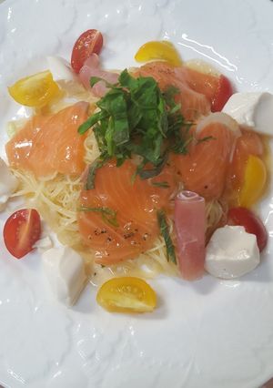 サーモンと生ハム プチトマトの冷製パスタ-レシピのメイン写真