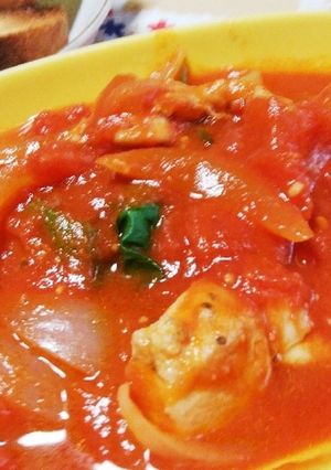 チキンのトマト煮込み♡バケット添え-レシピのメイン写真