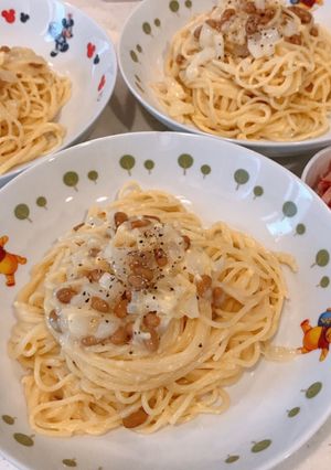 卵を泡立て濃厚に、納豆カルボナーラ！-レシピのメイン写真