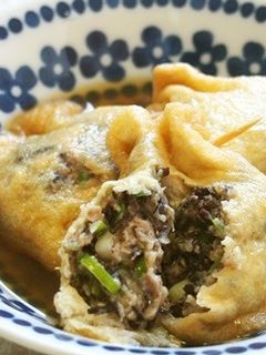 油揚げひじき肉詰め煮♪ねぎもたっぷり♪-レシピのメイン写真