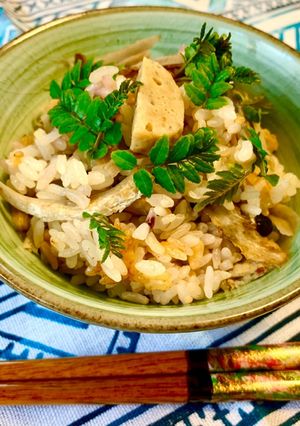 山椒乗せ♪鰯ツミレとゴボウの炊き込みご飯-レシピのメイン写真