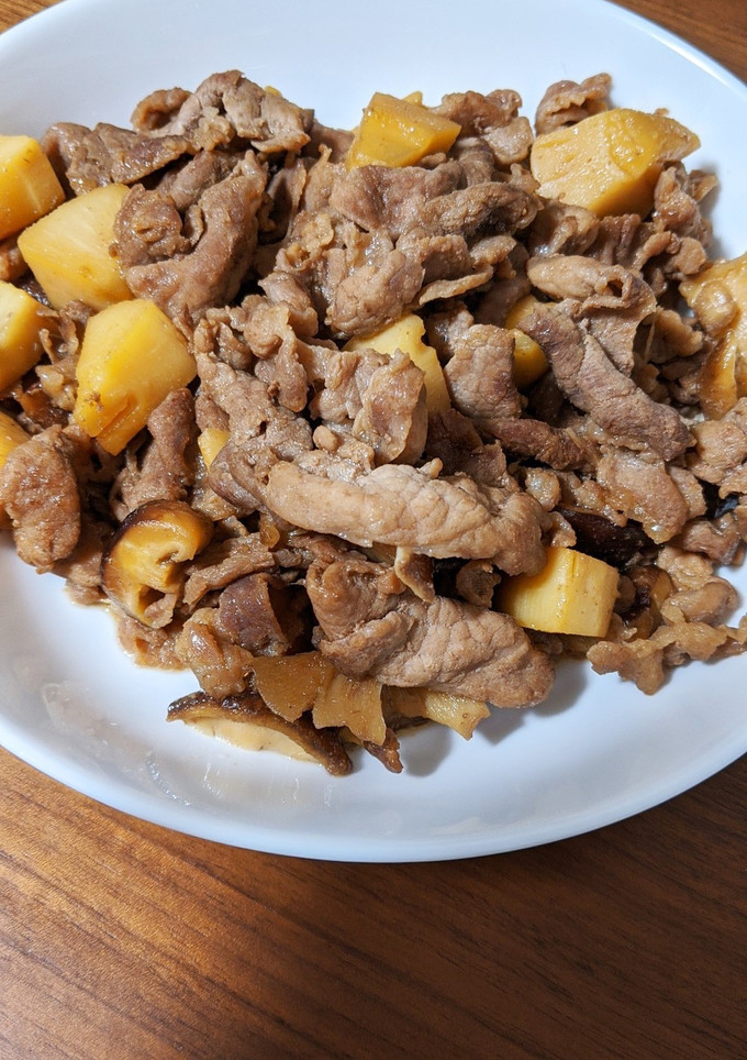 しいたけとたけのこと豚肉の甘辛炒め-レシピのメイン写真