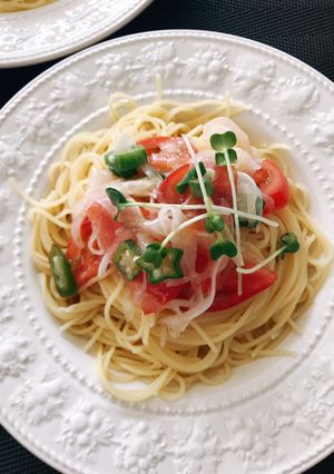 簡単★トマトと新玉ねぎの冷製パスタ★-レシピのメイン写真