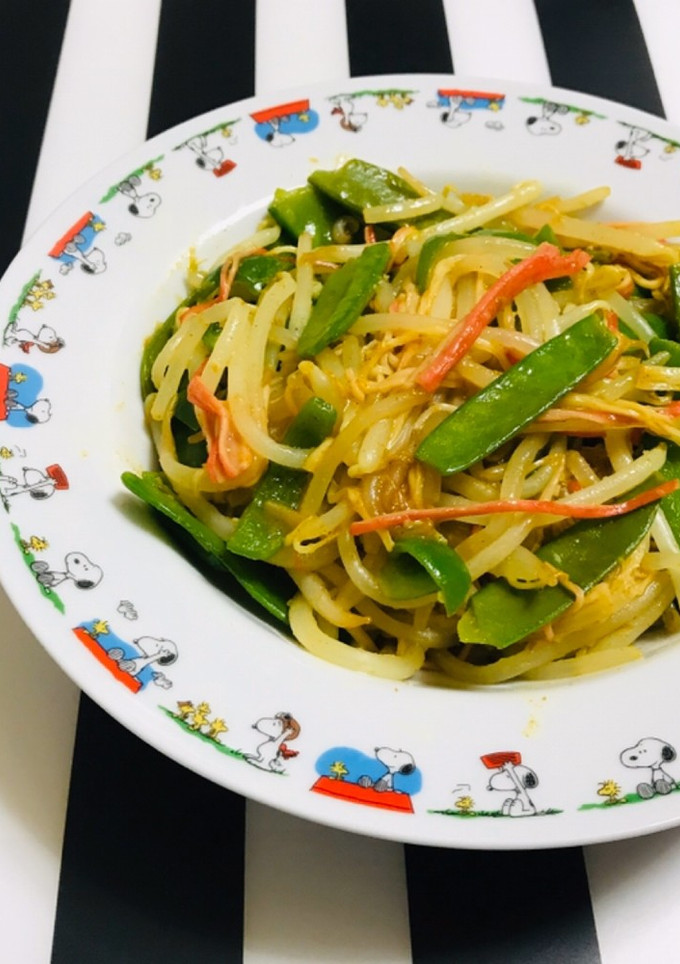 モヤシのカレー炒め カニカマ・緑の野菜-レシピのメイン写真