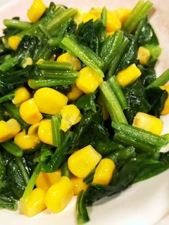 調味料1つ☆ほうれん草とコーンのマヨ炒め-レシピのメイン写真