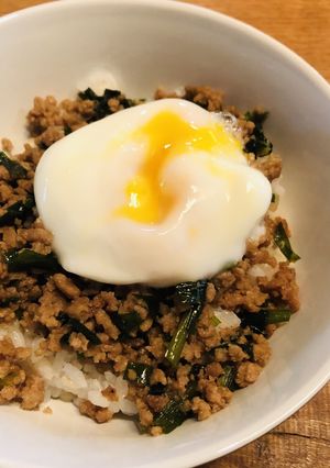 ひき肉ニラ丼-レシピのメイン写真