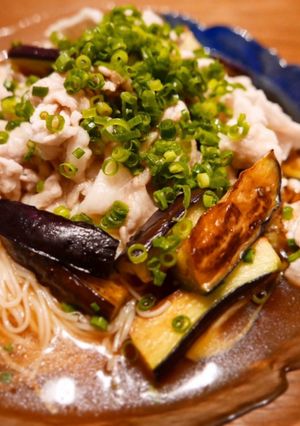 焼きなすと豚しゃぶぶっかけそうめん-レシピのメイン写真