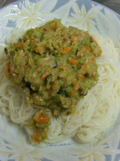 野菜の味噌炒めのせ そうめん-レシピのメイン写真