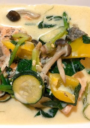 鮭とズッキーニのクリーム(豆乳)煮-レシピのメイン写真