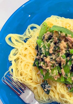 ツナと小松菜の冷製バジルパスタ-レシピのメイン写真