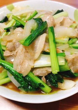 江戸菜と新玉ねぎのオイスター炒め-レシピのメイン写真