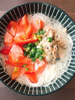 トマトとさば缶の白だしそうめん-レシピのメイン写真