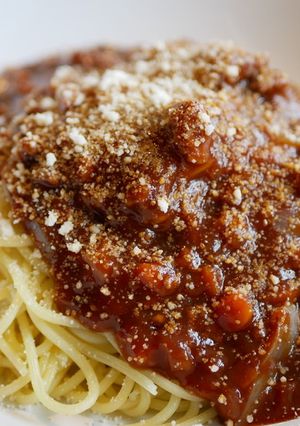 ハヤシとトマトジュースで簡単ミートスパ！-レシピのメイン写真