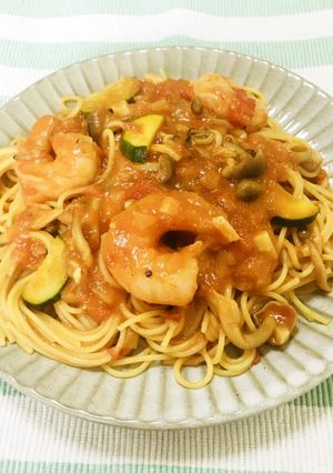 ぷりぷり海老のトマトクリームパスタ-レシピのメイン写真