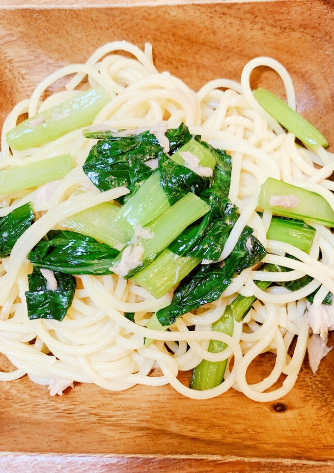 小松菜とツナと麺つゆで簡単和風パスタ-レシピのメイン写真
