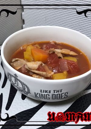 ゴロゴロ野菜と鶏肉の食べるトマトスープ-レシピのメイン写真