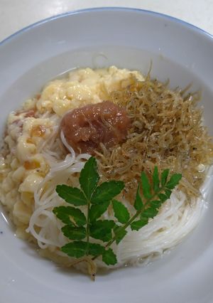 卵豆腐と梅干の冷たいそうめん-レシピのメイン写真