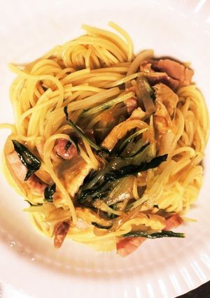 簡単　水菜とお揚げの和風パスタ-レシピのメイン写真