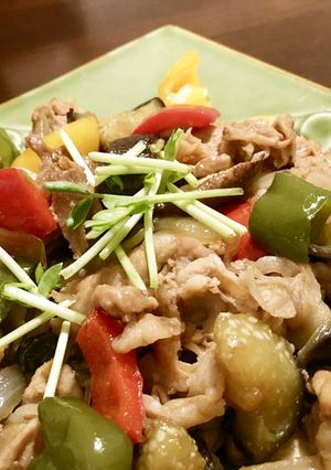夏野菜達x豚コマオイソ炒め♪(´ε｀ )-レシピのメイン写真