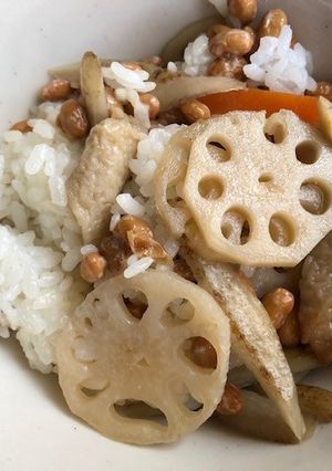 納豆とレンコンきんぴらのご飯-レシピのメイン写真