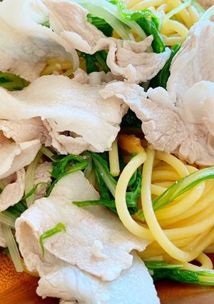 簡単！豚バラ水菜のお吸い物パスタ-レシピのメイン写真