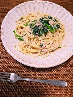 春菊の和風梅マヨパスタ-レシピのメイン写真