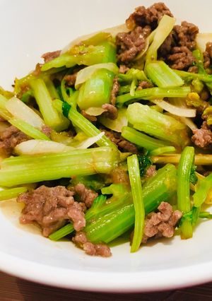 セロリの葉っぱとひき肉あんかけ-レシピのメイン写真