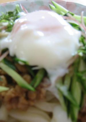 冷やしうどん♪肉みそ・温たまのせ-レシピのメイン写真