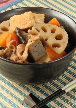 豚こまで簡単!レンコンと厚揚げの煮物-レシピのメイン写真