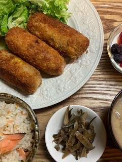 夕飯献立 豚肉巻き厚揚げフライ-レシピのメイン写真