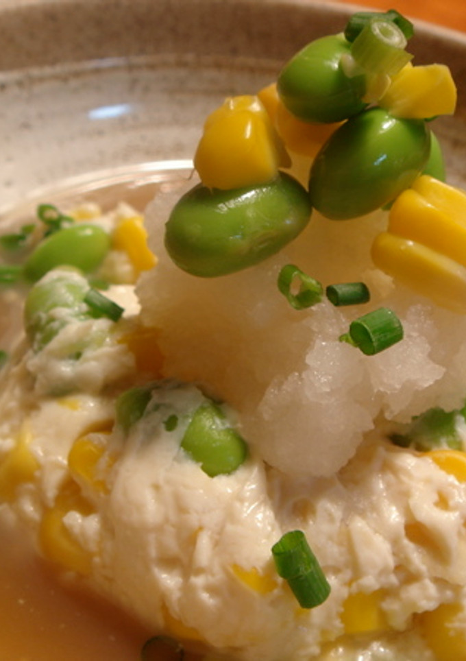 枝豆ととうもろこしの巾着豆腐-レシピのメイン写真