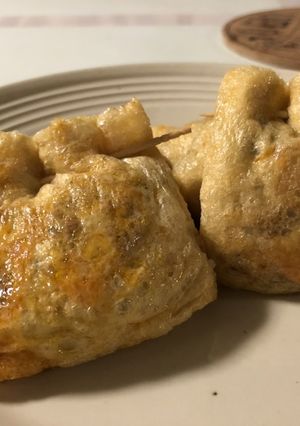 簡単おつまみ☆ニラ肉入り焼き油揚げ-レシピのメイン写真