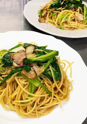 簡単！和風！横着！サラダほうれん草パスタ-レシピのメイン写真