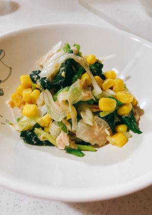 麺つゆでほうれん草ツナコーン新玉の和え物-レシピのメイン写真