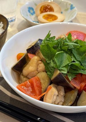 平日1人飯:鶏となすトマトのさっぱり煮-レシピのメイン写真