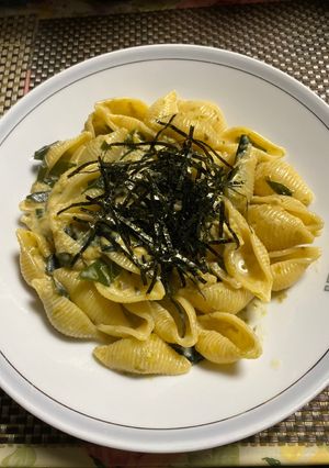海苔の佃煮アラと ワカメのクリームパスタ-レシピのメイン写真
